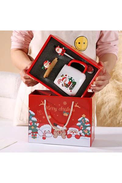 Choice كوب سيراميك سعة 400 مل مع غطاء، الأكثر مبيعًا في عيد الميلاد 2025، طقم هدايا عيد الميلاد - وملعقة قهوة