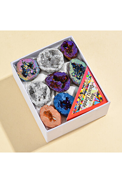 Choice 8 قطع/صندوق متعدد الألوان من عقيق الجيود المطلي بالتيتانيوم، مجموعة كريستال طبيعية مطلية بالكهرباء، توازن الطاقة