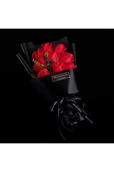 Choice باقة ورد حمراء مكونة من 9 رؤوس صابون، زهرة صناعية لعيد الميلاد وحفلات ...