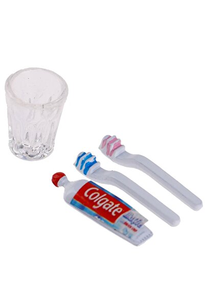 Choice مجموعة واحدة من أكواب معجون الأسنان وفرشاة الأسنان المصغرة لبيت الدمية بمقياس 1:12، ديكور مشهد حمام مصغر لبيت الدمية