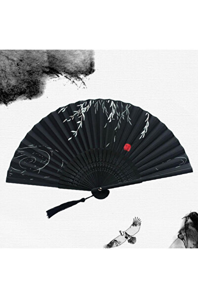 Choice 8.26 inches black Folding Hand Fan, Retro Style Folding Fan, Birthday ...