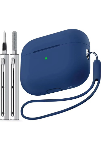 Choice غطاء حماية من السيليكون الناعم لجهاز Airpods pro 2 بلون أزرق بحري مع ط...