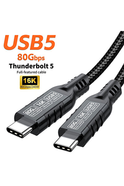 Choice كابل USB 5 PD240W أسود بطول 2 متر، من النوع C Thunderbolt 5 بسرعة 80 ج...