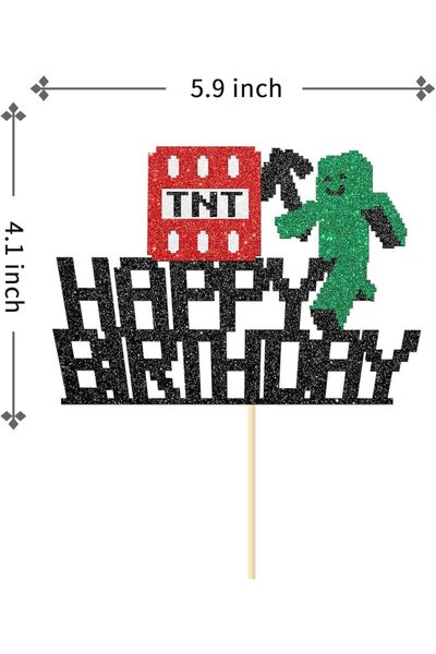 Choice 1pc Happy Birthday Cake Topper, Pixel Style Cake Picks Decorations, Bl...