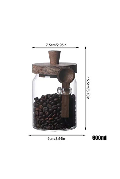 Choice حاويات تخزين طعام زجاجية سعة 600 مل مع أغطية خشبية ومغرفة، وعاء زجاجي محكم الغلق لتخزين الطعام