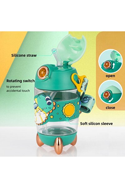 Hibobi Premium 400ml Rocket-Shaped Kids Water Bottle with Straw and Shoulder Strap