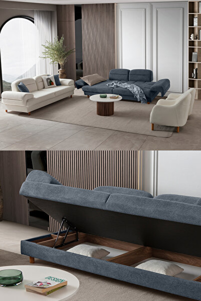 Eymense Lizbon Yataklı Sandıklı Koltuk Takımı 3+3+1+1 Mavi