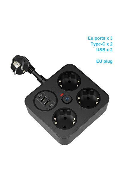 Choice EU Plug black 3250W 13A EU Multi-Contact Plug Power Plate Multi-Function Socket with 4 USB Fast Char