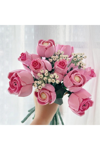 Choice1 باقة من الورود الوردية، متوافقة مع 10374 من مكعبات بناء ديكور المنزل،...