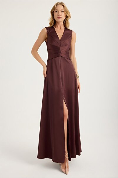 HomeStore Uzun Dikiş Pileli V Yaka Elbise