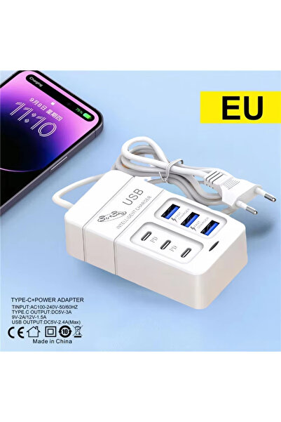 Choice شاحن USB 6 في 1 متعدد المنافذ بمقبس الاتحاد الأوروبي 3PD 3USB 35 وات س...