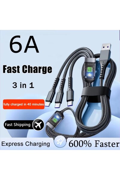 Choice كابل شحن سريع للغاية 3 في 1 بقوة 100 وات، أسود، بطول 1.2 متر، للهواتف ...