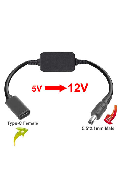Choice 30cm 12V USB Type C Female to 5.5x2.1mm 5V 9V 12V Boost Power Supply Cable for Router LED Light Spea