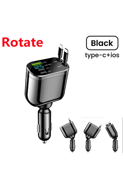 Choice Rotate Lightning Elough 5 IN 1 Car Charger Retractable USB C to Lightn...