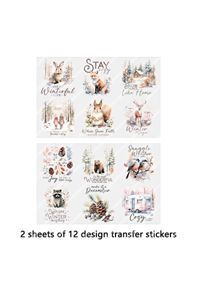 Choice ملصق نقل لكوب زجاجي متعدد الألوان من قطعتين لحيوانات الغابة الشتوية وا...