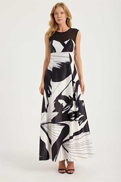 HomeStore Patterned Tulle Cup Round Neck Dress