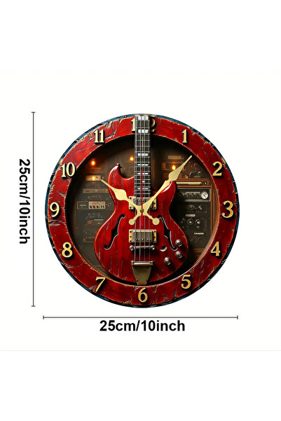 Choice 10 inch GZ-WYT09120043 Vintage Guitar Wooden Round Silent Hanging Wall Clock, Suitable For Living Ro