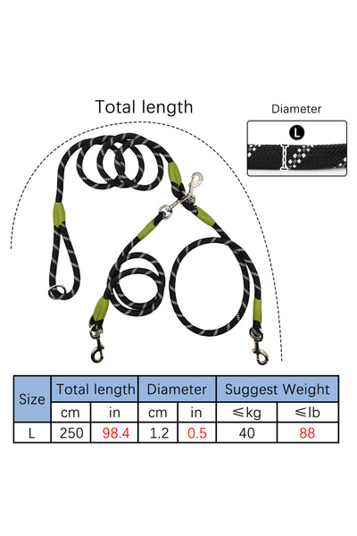 Choice Black L 1 PC Hands Free Dog Leash for 2 Dogs Reflective Running Dual Dog Leash 360° Swivel Leash for