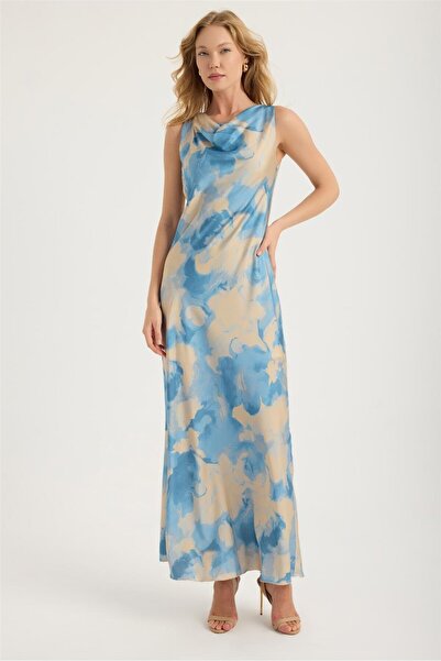 HomeStore 2 Renk Desenli Degaje Yaka Elbise