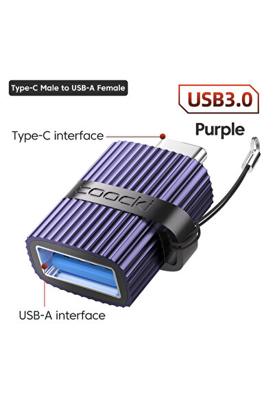 Toocki محول USB من النوع C إلى Micro USB 3.0 باللون الأرجواني لأجهزة ماك بوك