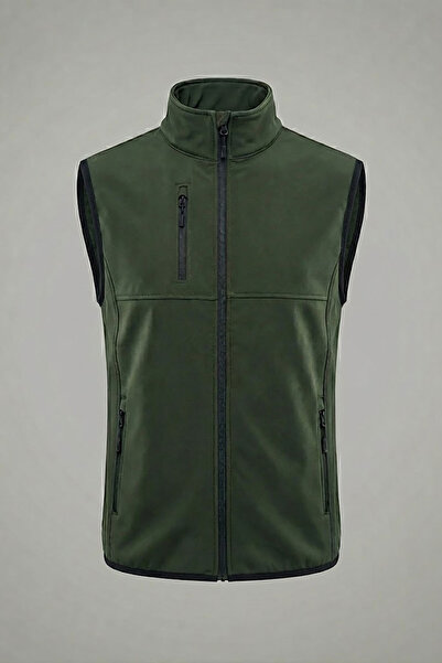 WİDİ Water and Wind Resistant Men's Softshell Outdoor Khaki Vest