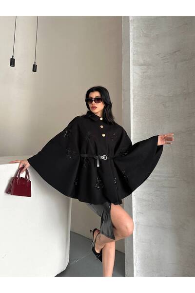 DİMA FASHİON Shirt Collar Cashemere Poncho