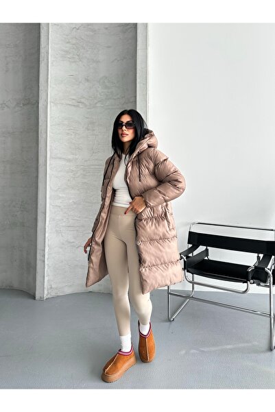 Fashionbox Women's Gel Padding Hooded Zipper Long Puffer Coat 25333