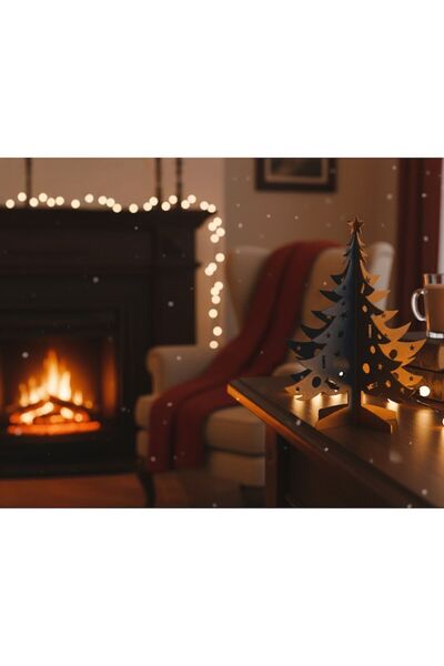 OEM 3D Decorative Metal Christmas Tree, Green and Gold, 27 cm, CNC Cut - Dinulescu Metal Art