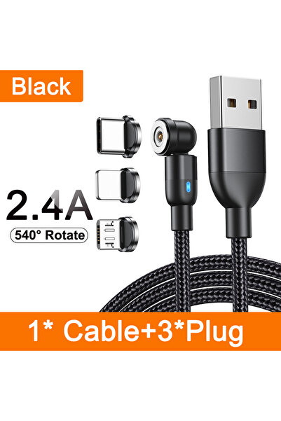 Choice كابل AUFU 540 مغناطيسي دوار من النوع C بطول 1 متر مع 3 أطراف، كابل شحن...