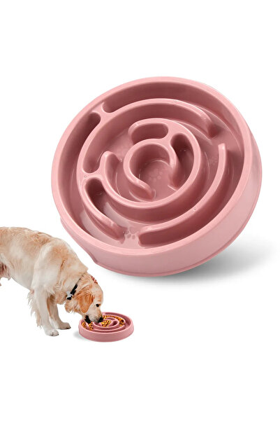 Choice وعاء طعام بطيء للكلاب الأليفة باللون الوردي الماكرون، غير قابل للانزلا...