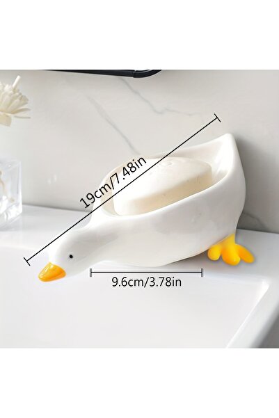 Choice طبق صابون أبيض لطيف على شكل بطة، قطعة واحدة، صينية تصريف بلاستيكية، حا...