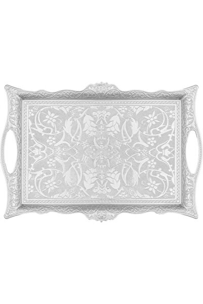 Generic Handmade Medium Silver-Colored Copper Serving Tray for Four – Authentic Design, Made in Turkey