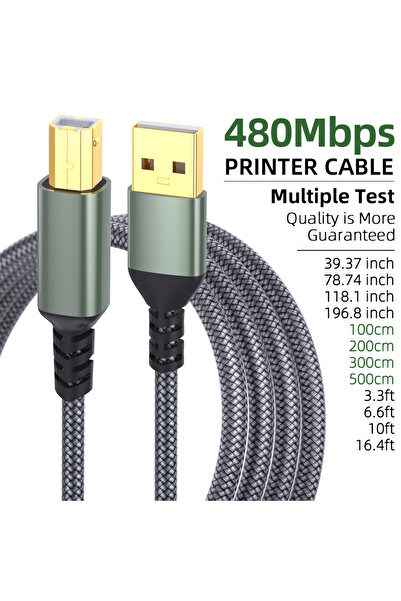 Choice كابل طابعة USB A أخضر بطول 2 متر، قطعة واحدة، بطول 16 قدمًا، سرعة نقل ...