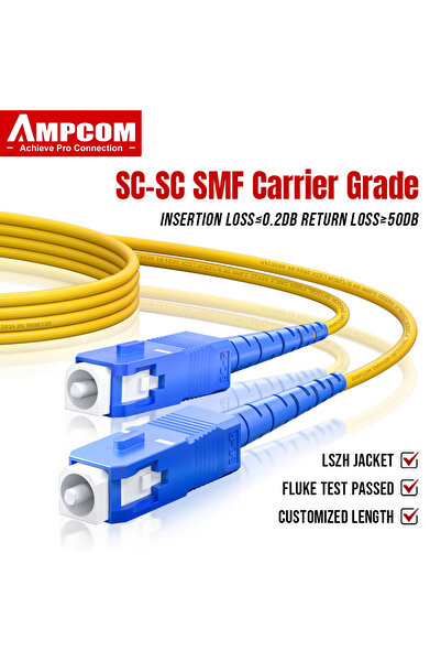 Choice1 كابل توصيل ألياف ضوئية أحادي الوضع أحادي الاتجاه (SMF) بطول 5 أمتار وقطر خارجي 3.0 مم من نوع AMPCOM SC إلى SC UPC، بقطر 9/125 ميكرومتر، من نوع OFNR LZSH.