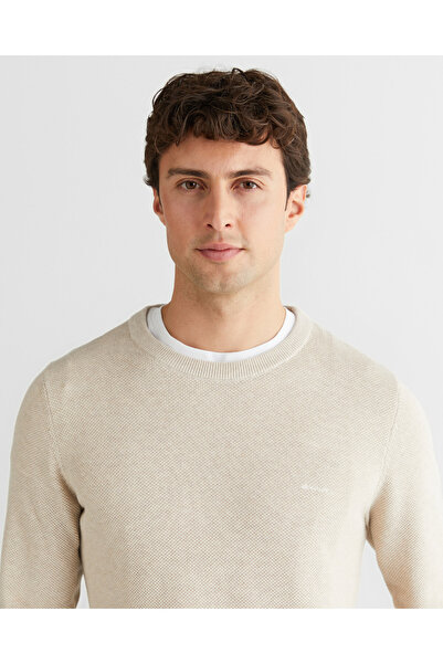 Gant Erkek Bej Regular Fit Bisiklet Yaka Triko