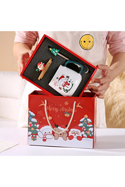 Choice كوب سيراميك 400 مل 2025 الأكثر مبيعًا في عيد الميلاد مع غطاء مجموعة هدايا عيد الميلاد - وملعقة قهوة
