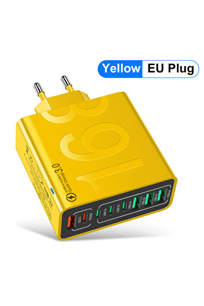 Choice شاحن USB QC3.0 من النوع C بمقبس الاتحاد الأوروبي باللون الأصفر، مزود ب...