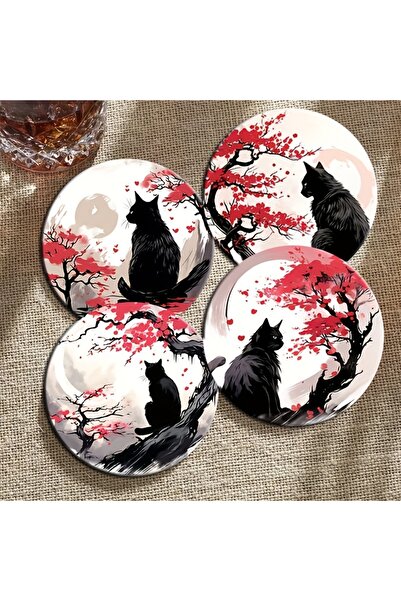 Choice 6 قطع 6 قطع 2D 4in Black Cat Theme Wooden Cup Coasters مقاومة للحرارة ...