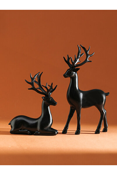 Choice زينة طاولة عيد الميلاد على شكل رنة باللون الأسود، قطعتين، للمنزل والداخل، عطلة عيد الميلاد، تمثال صغير بتصميم ريفي