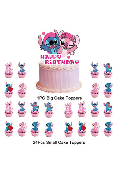 Miniso 25Pcs Cartoon Lilo and Stitch Cake Topper Kids Happy Birthday Party Supplies Baby Shower Cake Decora