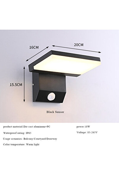 Choice warm light Black Sensor IP65 Waterproof Sensor Wall Lamp LED Outdoor W...