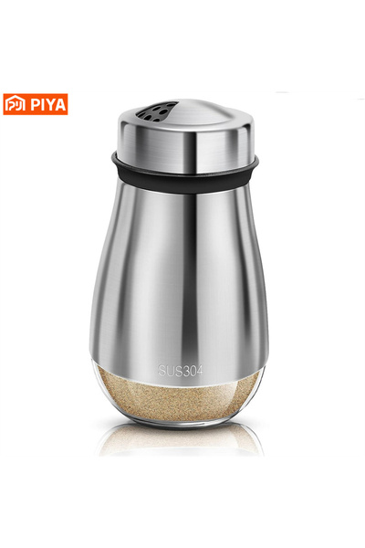 Choice silvery Stainless Steel Glass Bottom Salt and Pepper Seasoning Shaker Spice Dispenser Pepper Shaker