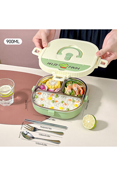 WORTHBUY صندوق غداء بينتو محمول بثلاث شبكات خضراء، سعة 3/4 مقصورة، مناسب للأط...