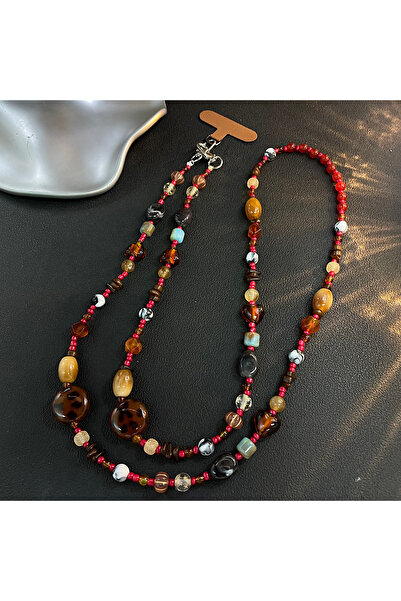 Choice حقيبة هاتف طويلة بتصميم متقاطع مع سلسلة من الخرز بطبعة جلد النمر بتصمي...