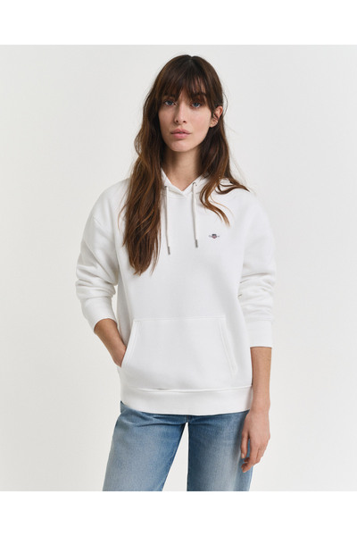 Gant Kadın Beyaz Relaxed Fit Kapüşonlu Sweatshirt