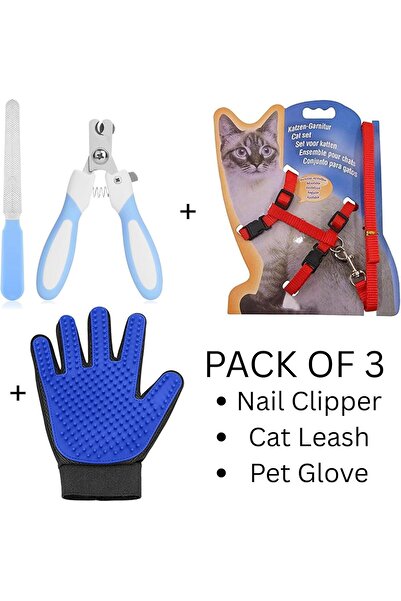 Generic Pet Grooming & Safety 3-in-1 Set: Nail Clippers, Deshedding Gloves, Reflective Harness & Leash