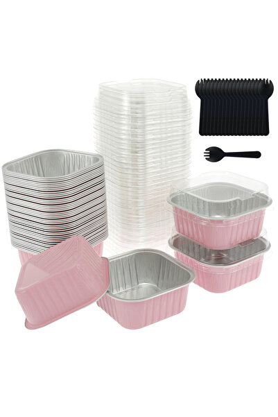 Choice 50 قطعة وردية، 50 قطعة من أكواب الكيك الصغيرة، أغلفة الكب كيك المصنوعة من رقائق الألومنيوم، أكواب الخبز، علب الكعك، غير لاصقة