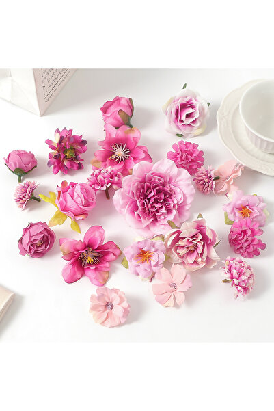 Choice 21 قطعة من الزهور الاصطناعية المصنوعة من الحرير باللون الأحمر الوردي ل...