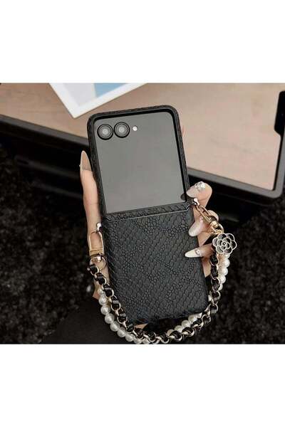 multi İmpex Samsung Z Flip 7 Case New Snake Skin Side-Mounted Wrist Strap, Si...