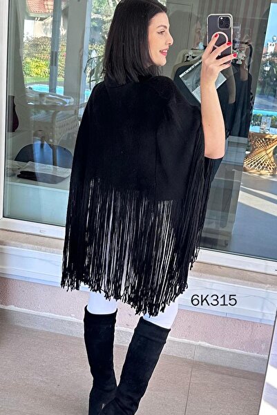 İnce Topuk Half Fisherman Tasselled Knitwear Poncho 6K315